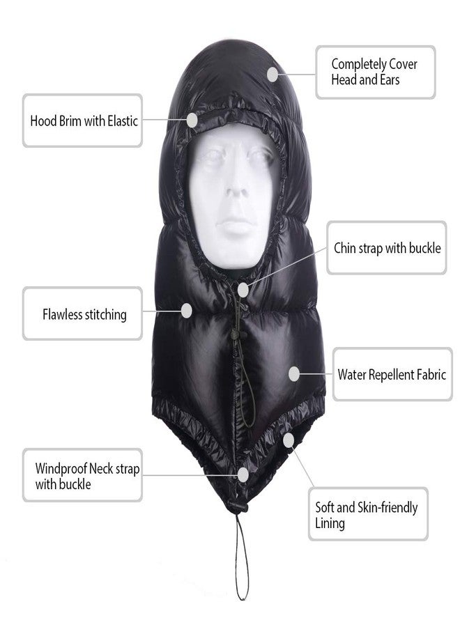 Tapasimme Winter Warm Down Cap Ultralight Windproof Sleeping Bag Outdoor Camping Waterproof Down Hood Hat with Compression Storage Bag (Dark Black) - Image 2