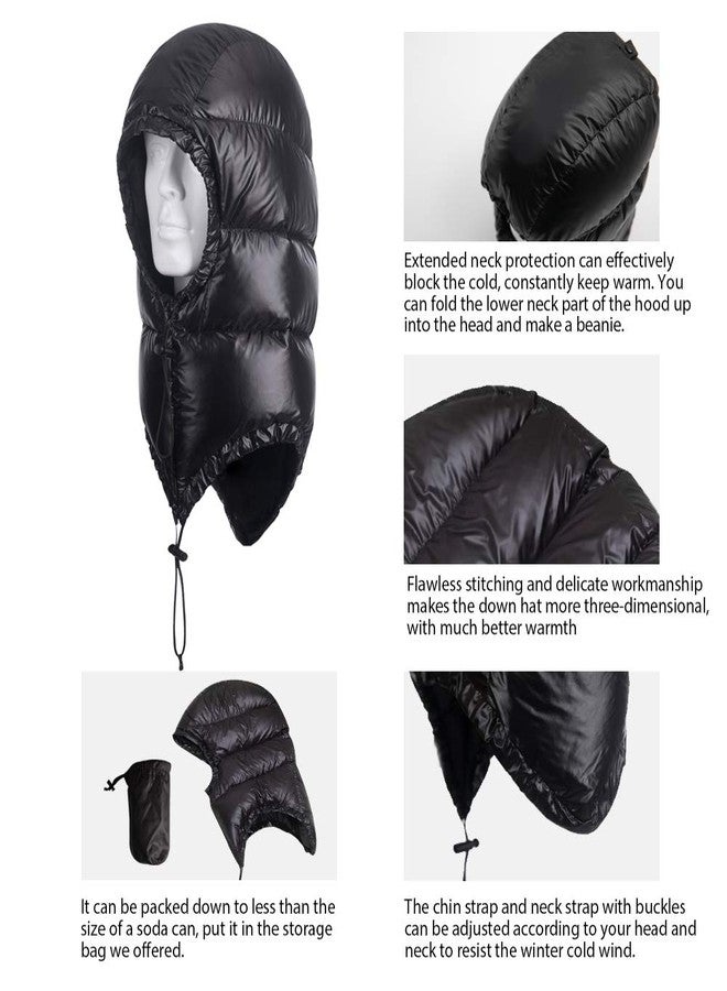 Tapasimme Winter Warm Down Cap Ultralight Windproof Sleeping Bag Outdoor Camping Waterproof Down Hood Hat with Compression Storage Bag (Dark Black) - Image 4