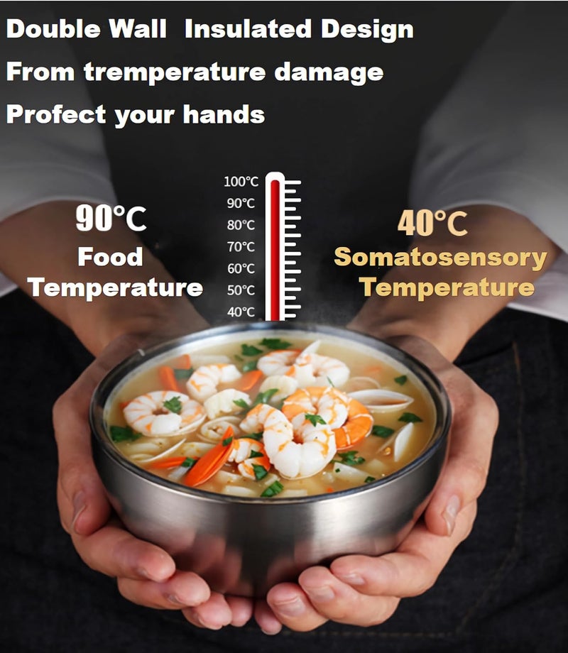 Double Wall Stainless Steel Insulated Dinnerware Bowls Metal Mixing Bowls Nesting Bowls for Serving Soup Rice Fruit ice cream Foodgrade Material Small 15floz Silver - Image 5