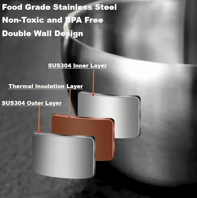 Double Wall Stainless Steel Insulated Dinnerware Bowls Metal Mixing Bowls Nesting Bowls for Serving Soup Rice Fruit ice cream Foodgrade Material Small 15floz Silver - Image 4