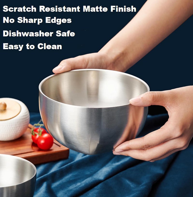 Double Wall Stainless Steel Insulated Dinnerware Bowls Metal Mixing Bowls Nesting Bowls for Serving Soup Rice Fruit ice cream Foodgrade Material Small 15floz Silver - Image 3