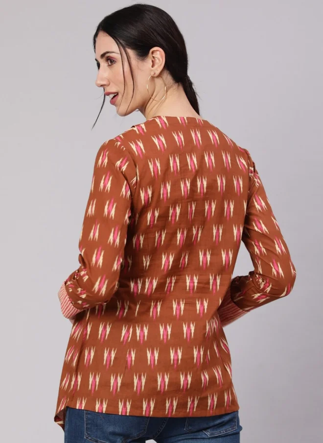 AKS Brown Ethnic Motifs Printed Cotton Top for Women