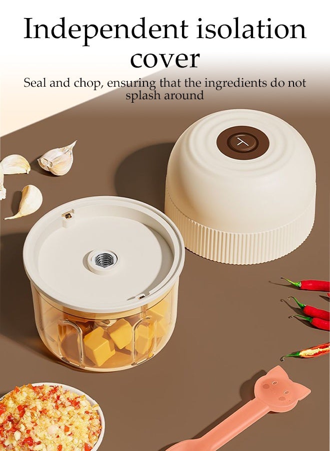 DUNISO مفرمة لحم كهربائية صغيرة للطعام 2 إعدادات سرعة معالج طعام قابل للشحن خلاط مطبخ لفرم اللحم والخضروات والفواكه والبصل والمكسرات، طعام الأطفال بالثوم - Image 3