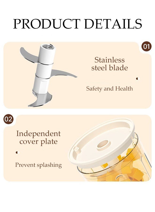 DUNISO مفرمة لحم كهربائية صغيرة للطعام 2 إعدادات سرعة معالج طعام قابل للشحن خلاط مطبخ لفرم اللحم والخضروات والفواكه والبصل والمكسرات، طعام الأطفال بالثوم - Image 5