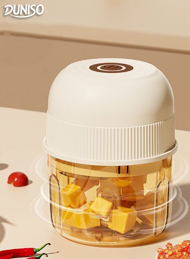 DUNISO مفرمة لحم كهربائية صغيرة للطعام 2 إعدادات سرعة معالج طعام قابل للشحن خلاط مطبخ لفرم اللحم والخضروات والفواكه والبصل والمكسرات، طعام الأطفال بالثوم - Image 1