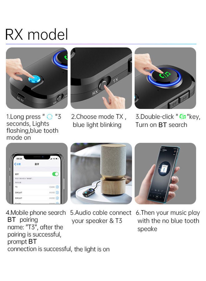 NIBEMINENT Bluetooth Transmitter Receiver T3 Black  - Image 4