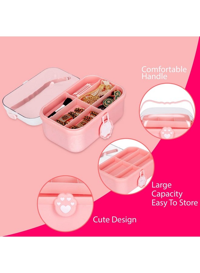 جيكرينا صندوق مستحضرات التجميل، صندوق ستروج، صناديق مكياج مناسبة للسفر، حقيبة مستحضرات تجميل، عبوات مستحضرات تجميل، صندوق تخزين بمقبض منظم للإكسسوارات، صندوق تخزين مكياج [وردي] - Image 4