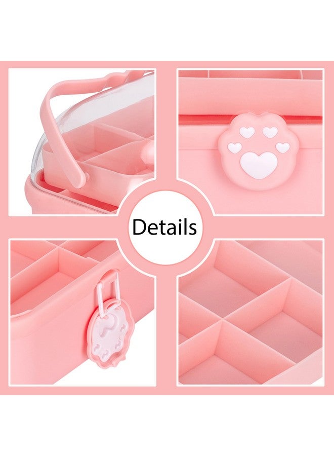 جيكرينا صندوق مستحضرات التجميل، صندوق ستروج، صناديق مكياج مناسبة للسفر، حقيبة مستحضرات تجميل، عبوات مستحضرات تجميل، صندوق تخزين بمقبض منظم للإكسسوارات، صندوق تخزين مكياج [وردي] - Image 3