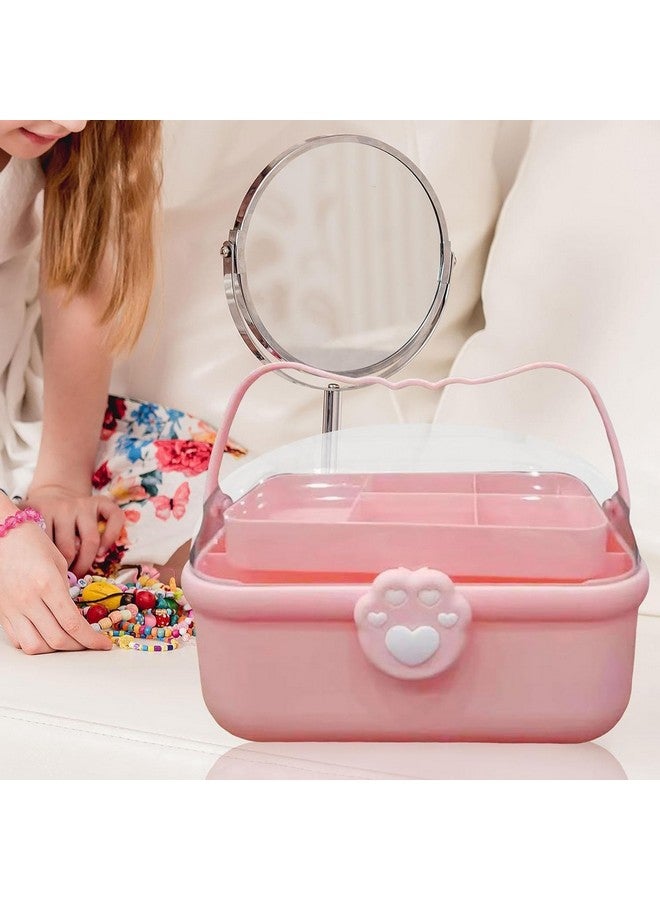 جيكرينا صندوق مستحضرات التجميل، صندوق ستروج، صناديق مكياج مناسبة للسفر، حقيبة مستحضرات تجميل، عبوات مستحضرات تجميل، صندوق تخزين بمقبض منظم للإكسسوارات، صندوق تخزين مكياج [وردي] - Image 5