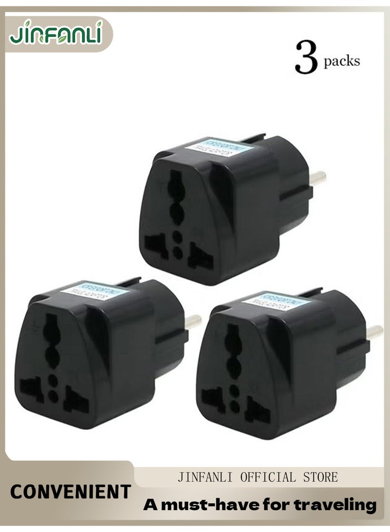 JINFANLI 3-pack European plug adapters | Plug converter | Makes traveling more convenient. Black - Image 1