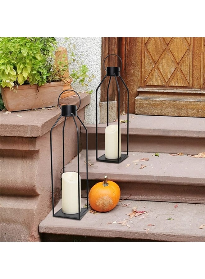 HPC DEC R OUR HAPPY PLACE HPC Decor 22'' 19'' Lanterns Decorative w/Flickering Timer Candles- Large Tall Black Metal Candle Lanterns Set of 2- Modern Farmhouse Lanterns Decor for Indoor,Outdoor,Tabletop,Porch (No Glass)  - Image 2