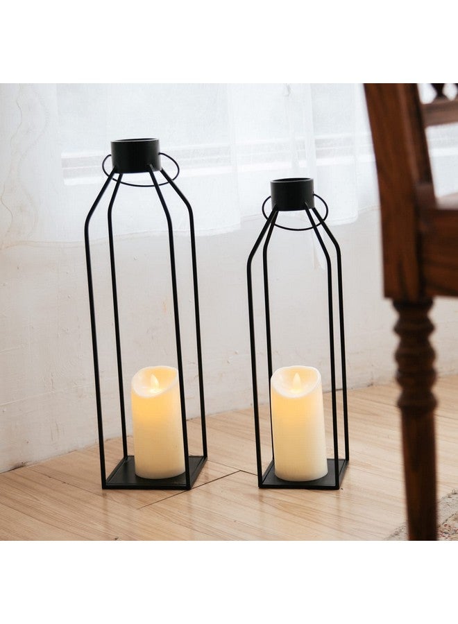 HPC DEC R OUR HAPPY PLACE HPC Decor 22'' 19'' Lanterns Decorative w/Flickering Timer Candles- Large Tall Black Metal Candle Lanterns Set of 2- Modern Farmhouse Lanterns Decor for Indoor,Outdoor,Tabletop,Porch (No Glass)  - Image 1