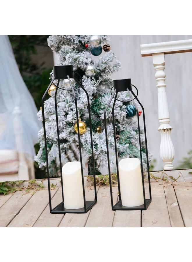 HPC DEC R OUR HAPPY PLACE HPC Decor 22'' 19'' Lanterns Decorative w/Flickering Timer Candles- Large Tall Black Metal Candle Lanterns Set of 2- Modern Farmhouse Lanterns Decor for Indoor,Outdoor,Tabletop,Porch (No Glass)  - Image 3
