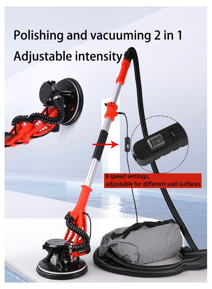 WEMART Drywall Sander with Vacuum Dust Collector,1980W Sander Tool with 6 Variable Speed 1100-2700RPM, Drywall Sander Sander Tool,Extendable Handle, LED Light,50pcs Sanding Discs, Red - Image 4