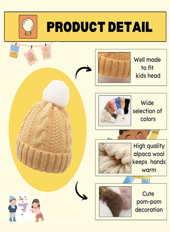 PLZSITDOWN Toddler Boys Girls Warm Beanie Winter Hat for Kids Cozy Kint Pom Pom Beanies Yellow - Image 2