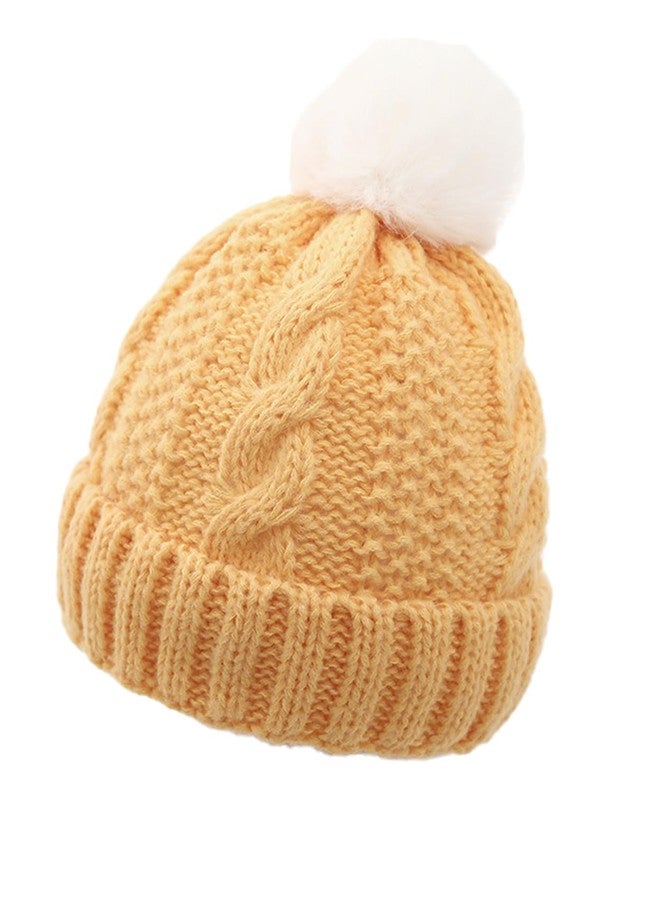 PLZSITDOWN Toddler Boys Girls Warm Beanie Winter Hat for Kids Cozy Kint Pom Pom Beanies Yellow - Image 1