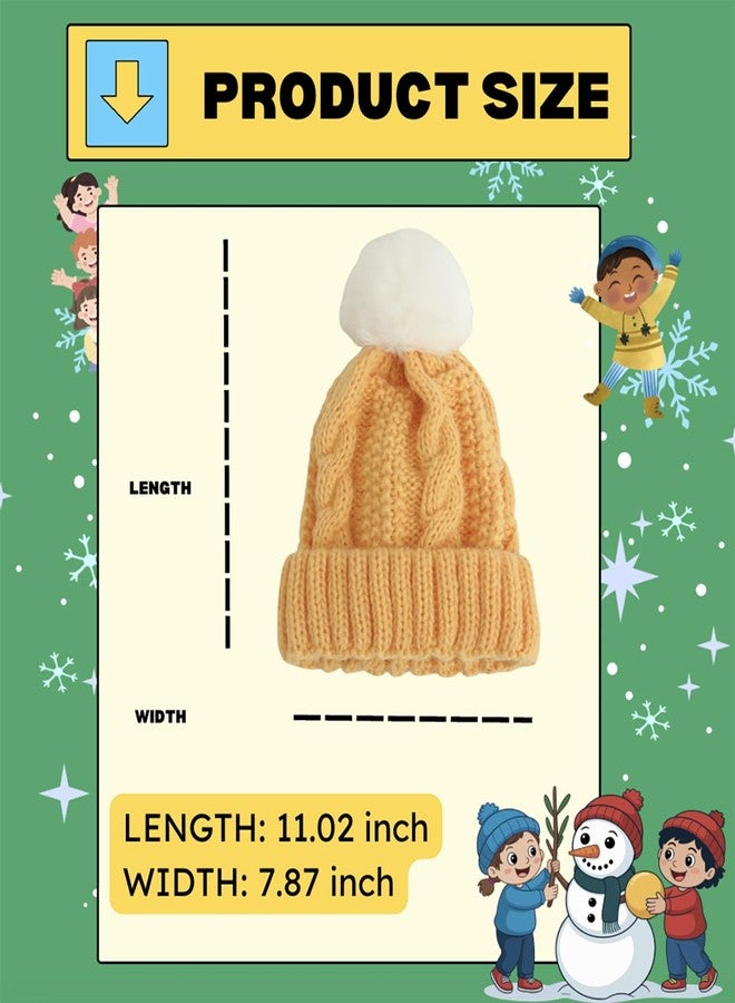 PLZSITDOWN Toddler Boys Girls Warm Beanie Winter Hat for Kids Cozy Kint Pom Pom Beanies Yellow - Image 3