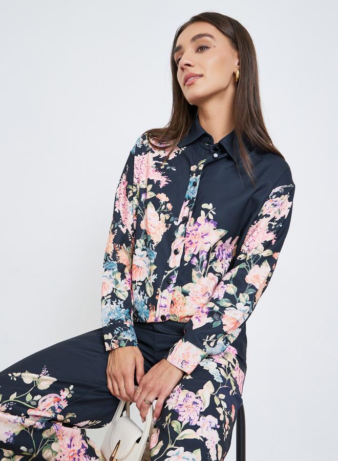 ستايلي بلوزة بطبعة زهور وأكمام طويلة - Image 1