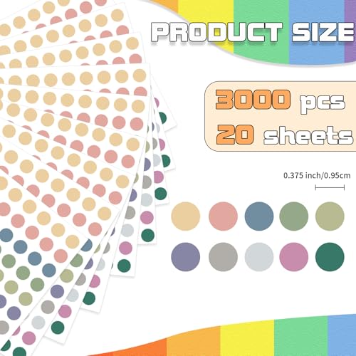 starboling Dot Stickers - 3/8 Inch Morandi Circle Stickers, 3000 Pcs Self-Adhesive Color Coding Labels for Office, Classroom, Garage Sale - Image 2