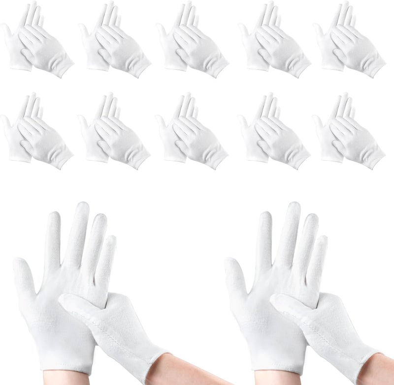 24 Pcs White Cotton Gloves Premium Soft Stretchable Gloves for Jewelry Handling Weddings Serving Moisturizing One Size Fits Most Ideal for Sensitive Hands Formal Events