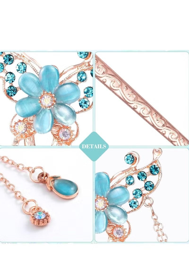 Butterfly Metal Chopsticks Metal Chopsticks 3 Pieces Vintage Hair Sticks, Retro Chinese Hair Chopstick with Tassel Rhinestone Flower Hair Stick Hair Styling Accessories Hair Chopsticks - Image 3