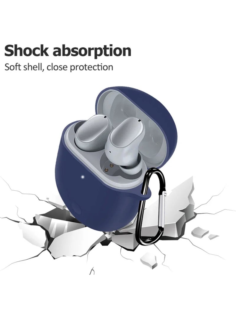 Silicone Earphone Case Cover for Xiaomi Redmi Buds 3 Pro with Carabiner/Navy Blue - Image 2