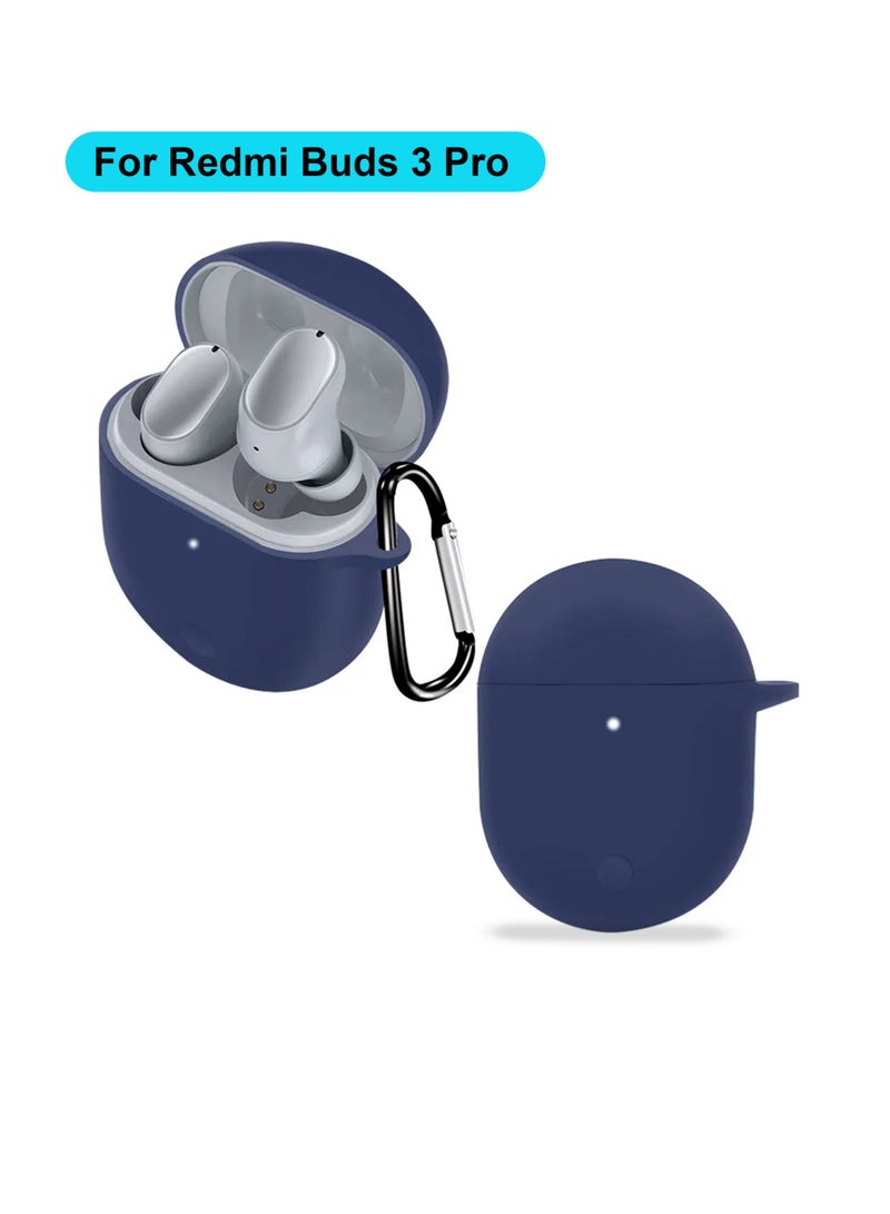 Silicone Earphone Case Cover for Xiaomi Redmi Buds 3 Pro with Carabiner/Navy Blue - Image 1