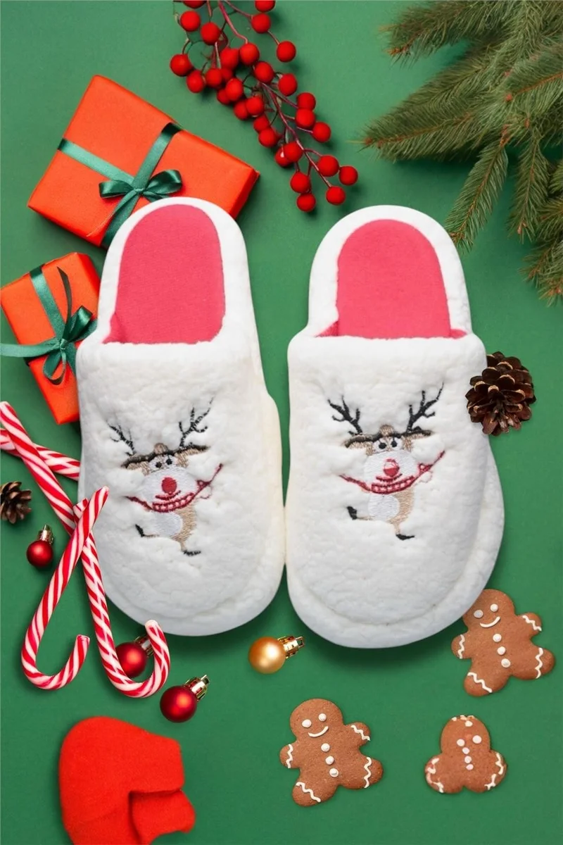 Liger Women's Fluffy Embroidered Home Slippers Dowry Pack Slippers Valentine's Day White - Beige