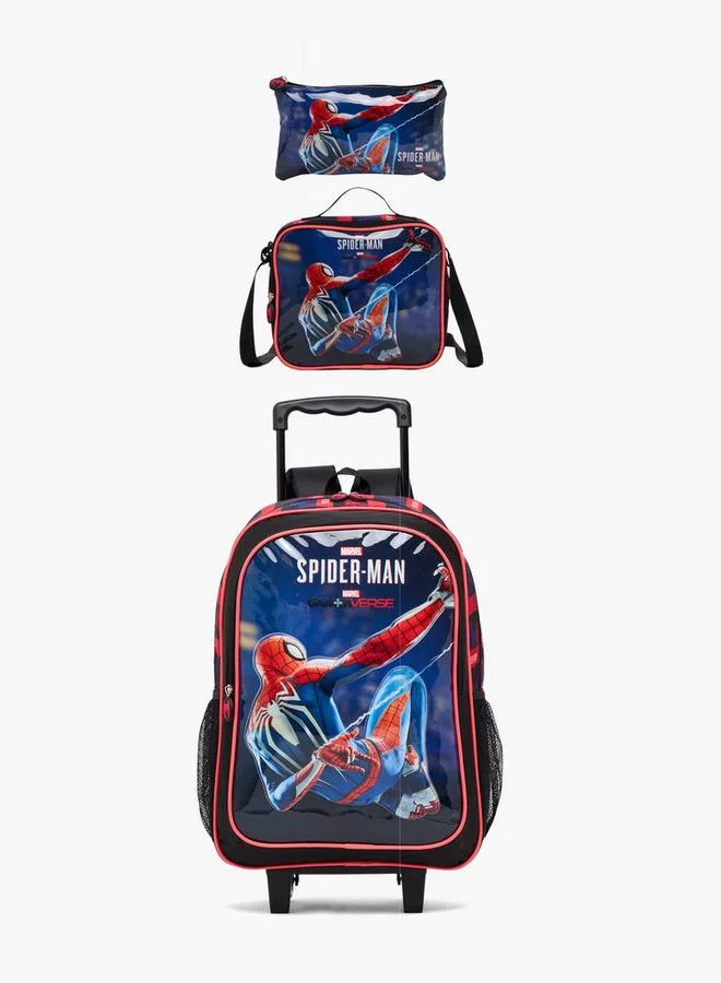 Marvel Spider-Man 3-Piece School Trolley Bag Set For Boys 13+ Years With Lunch Bag And Pencil Pouch