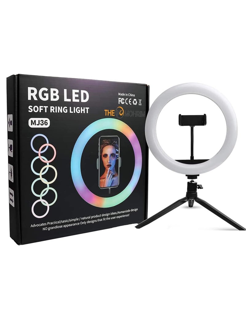 MJ-36 RGB LED Soft Ring Light With Phone Tripod Stand For Camera Smartphones Shooting Vlogging And Reels - Image 1