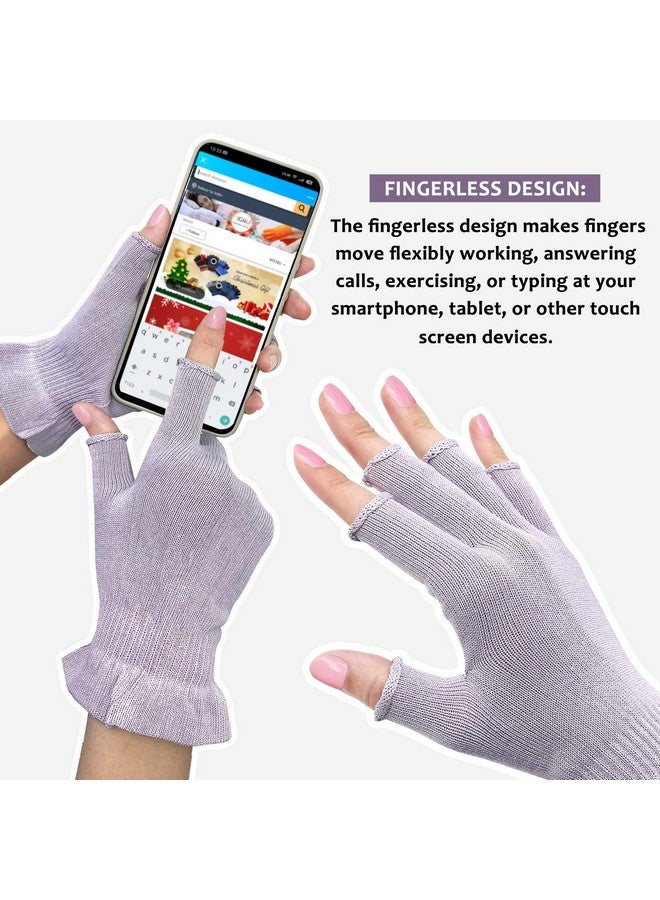 MIG4U 3 Pairs Fingerless Moisturizing Gloves Half Finger Touchscreen Beauty Glove For Eczema Spa Dry Hands Skin Treatment Summer Sun Uv Protection Pale Purple Sm - Image 3