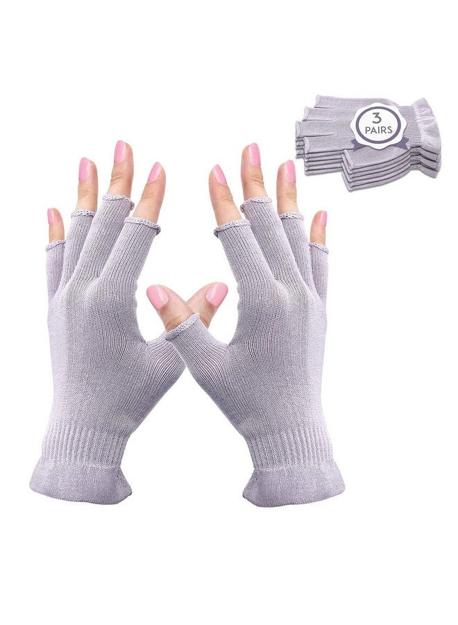 MIG4U 3 Pairs Fingerless Moisturizing Gloves Half Finger Touchscreen Beauty Glove For Eczema Spa Dry Hands Skin Treatment Summer Sun Uv Protection Pale Purple Sm - Image 1