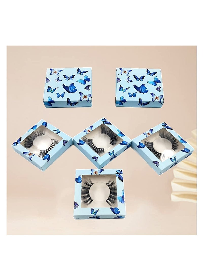 SYOSI 100 Pieces False Eyelashes Box Empty Lash Packaging Storage Containers 50 Soft Paper Lash Boxes with 50 Lash Tray Butterfly Prints Lash Case Holder (Blue2) - Image 2
