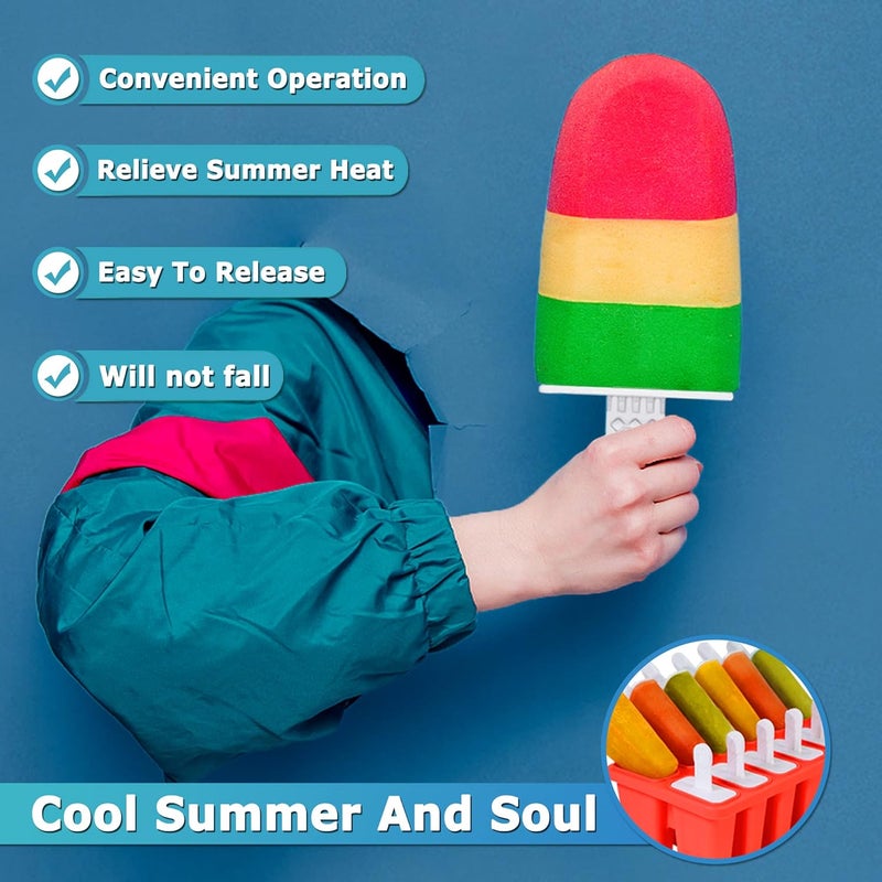 Choicy قوالب مصاصة السيليكون 10 تجويف، قالب مصاصة آيس DIY للأطفال والبالغين والمراهقين، قوالب آيس كريم خالية من BPA للحفلات والزبادي والعصائر والعصائر المخفوقة - Image 4