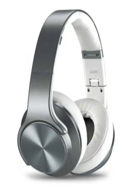 Wireless Bluetooth Headset with 2-in-1 Speaker Allows Taking Calls On The Go And Long Lasting Battery In An Elegant Design Over The Ear by Bastec Series 6 - Grey Color