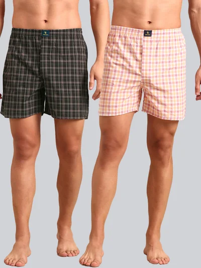 جوفن Men Checked Pure Cotton Boxers Pack of 2