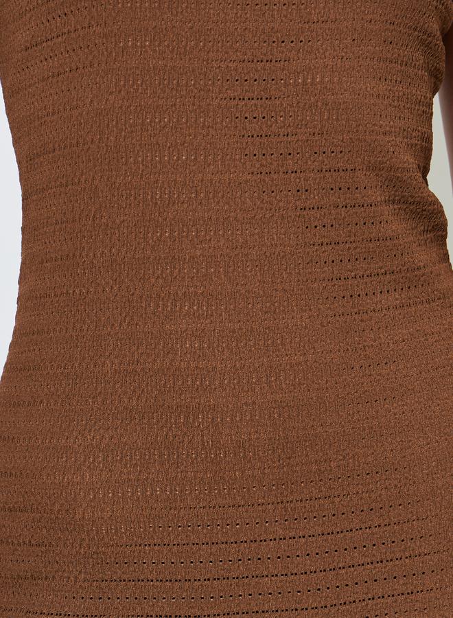 Styli Brown Textured Sleeveless A-Line Maxi Dress - Image 4