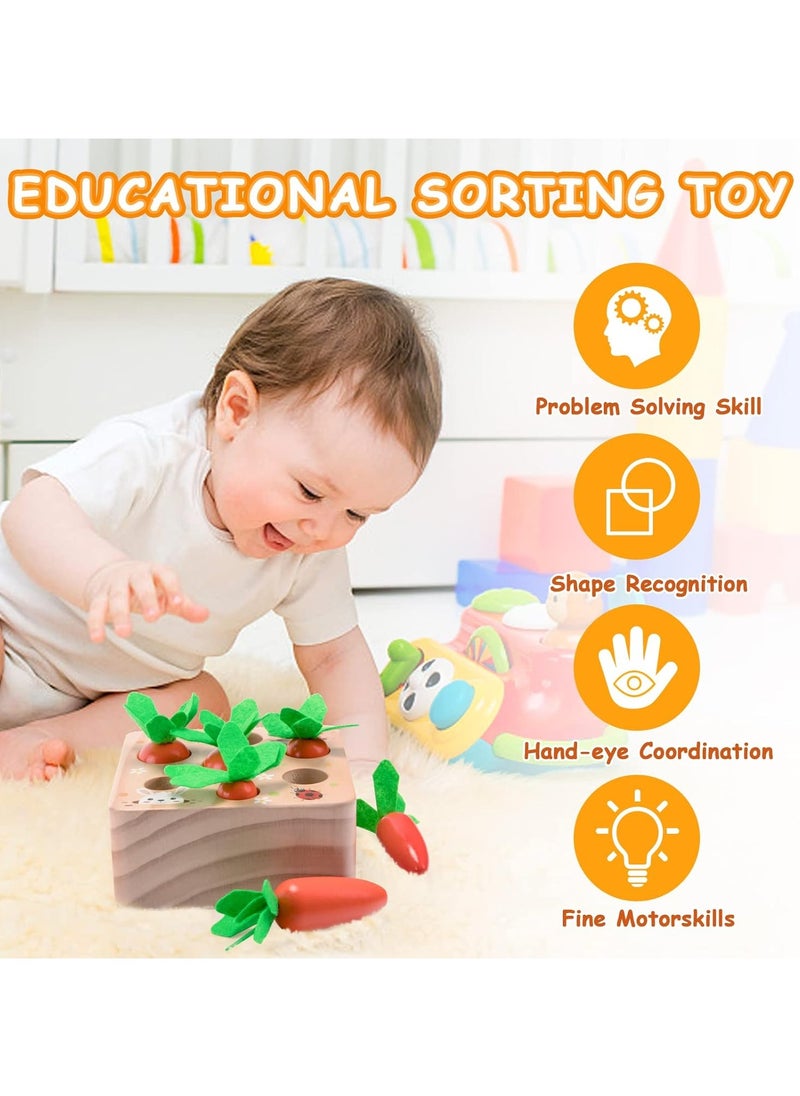 Montessori Toys for 1 Year Old, Carrots Harvest Wooden Baby Toys for 6-12 Months Educational Shape Sorting Matching Toys for Toddler Fine Motor Skill Development  - Image 2