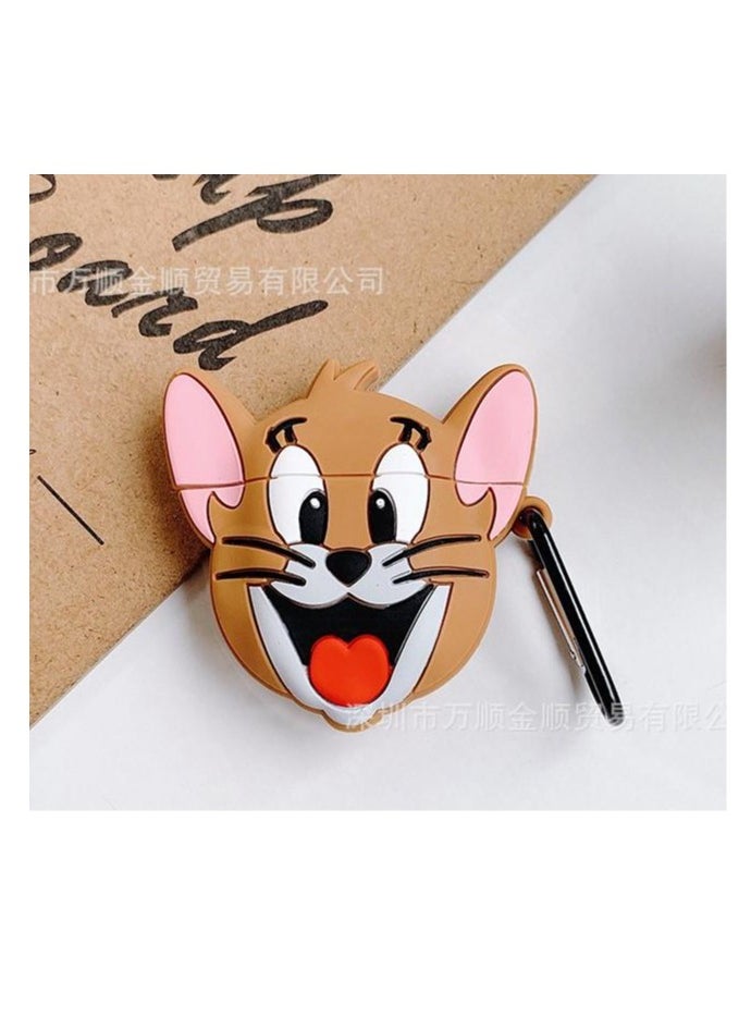 Airpods 4 Compatible Soft Silicone Cartoon Character Case Cover with Keychain, 360° Protective Case (Jerry, Airpods 4)