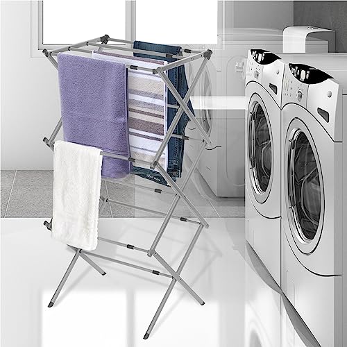 BLACK+DECKER 3 Tier Expandable Collapsing Foldable Laundry Rack for Air Drying Clothing, Space Saving Heavy Duty Lightweight Metal Drying Rack, Grey - Image 5