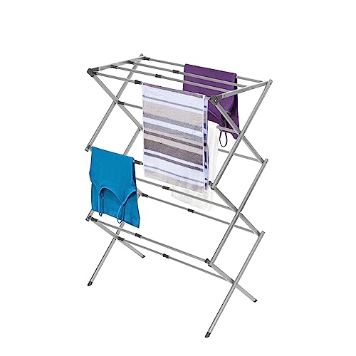 BLACK+DECKER 3 Tier Expandable Collapsing Foldable Laundry Rack for Air Drying Clothing, Space Saving Heavy Duty Lightweight Metal Drying Rack, Grey - Image 1
