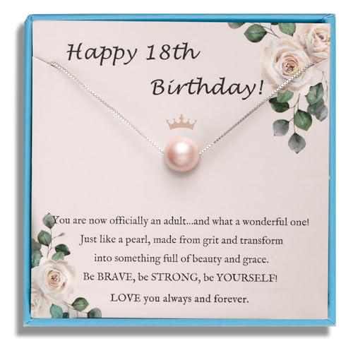 Sereney 18th Birthday Gifts for Girls S925 Sterling Silver Pink Pearl Necklace as Gifts for 18 Year Old Girl, Adujustable Length 18 Birthday Gifts for Girls Trendy 2025 - Image 1