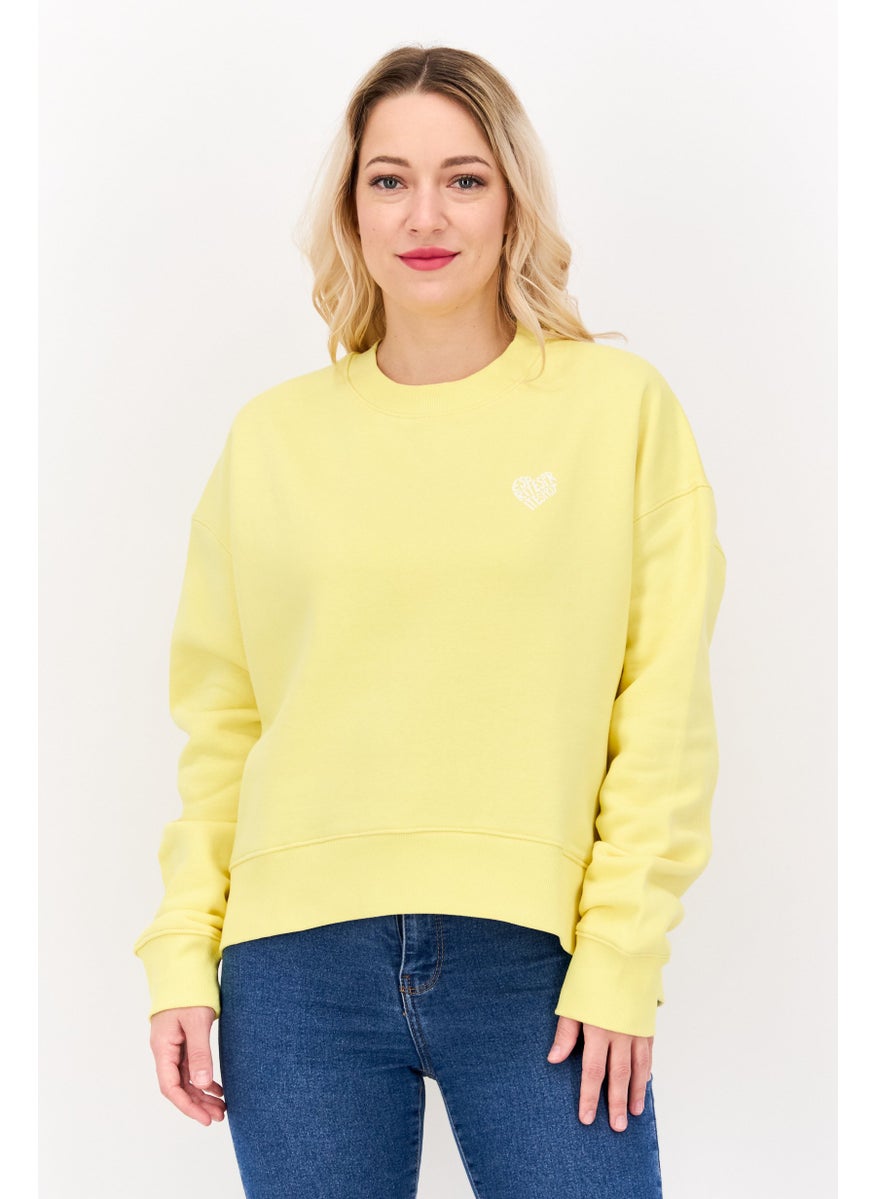 ESPRIT Women Crew Neck Long Sleeves Brand Logo Sweatshirt, Yellow  - Image 1