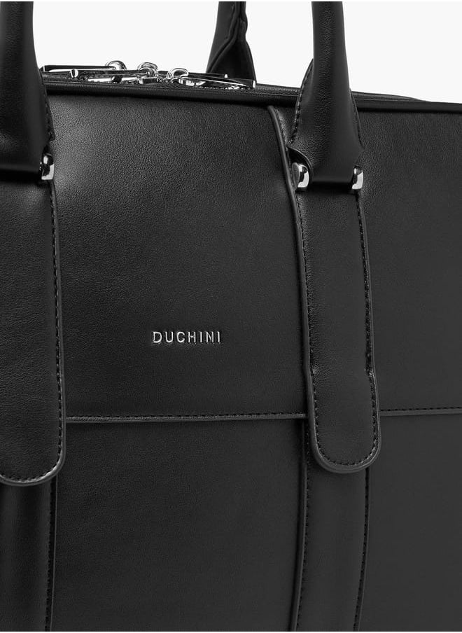 DUCHINI Mens' Logo Detail Laptop Bag with Top Handles and Zip Closure  - Image 4