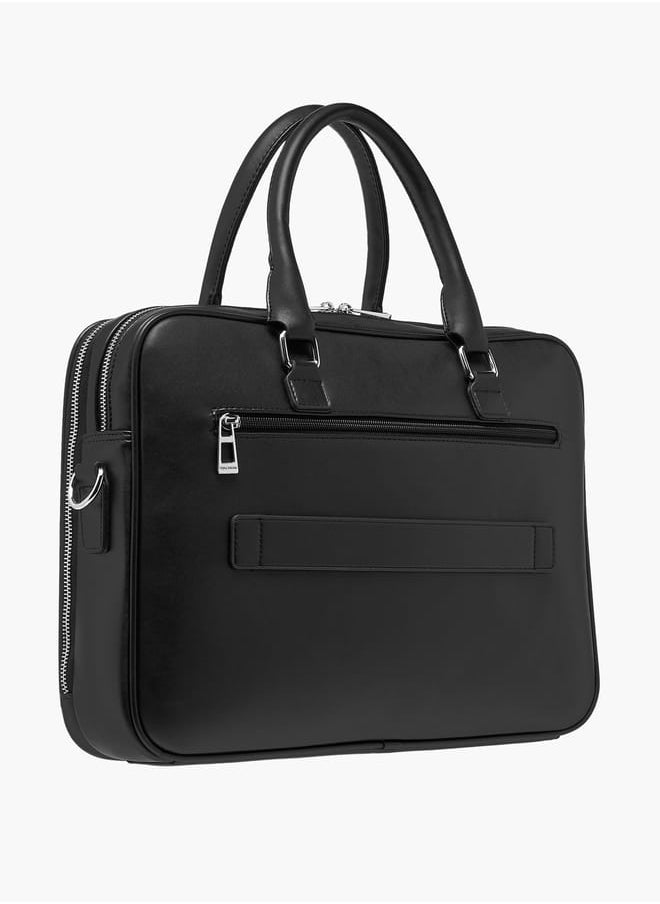 DUCHINI Mens' Logo Detail Laptop Bag with Top Handles and Zip Closure  - Image 3