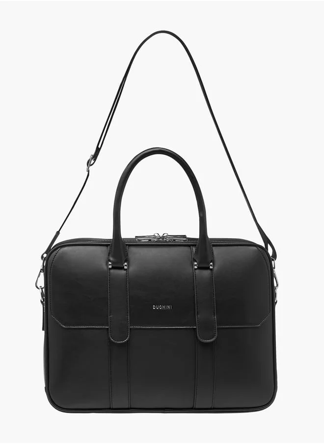 DUCHINI Mens' Logo Detail Laptop Bag with Top Handles and Zip Closure