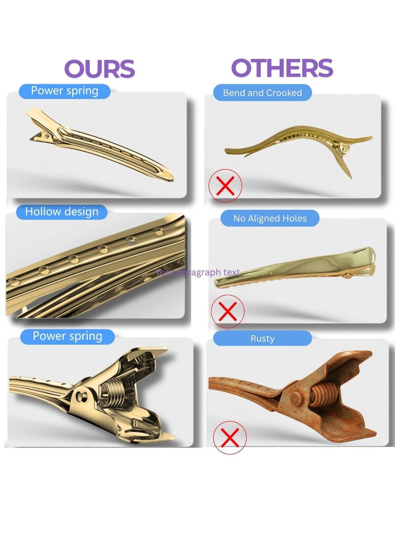 ELAUR 24-Pack Duck Bill Hair Clips – 3.5" Rustproof Metal Alligator Clips with Holes for Hair Styling & Sectioning – Salon & Home Use (Gold) - Image 5