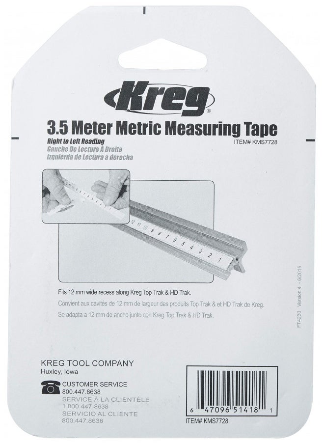 Kreg Kreg KMS7728 3.5 Meter Self Adhesive Measuring Tape (R to L) 