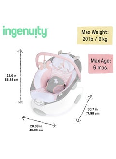ingenuity Ingenuity Soothing Baby Bouncer Infant Seat with Vibrations, -Toy Bar & Sounds, 0-6 Months Up to 20 lbs (Pink Flora the Unicorn)  - Image 3