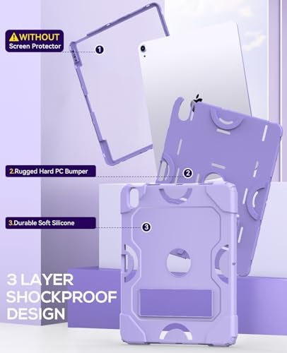 Cantis Case for iPad Air 13 Inch (M3) 2025/ for iPad Air 13-inch (M2) 2024 with Pencil Holder, Heavy Duty Shockproof Case for i Pad Air 13" Supports Pencil Pro and Pencil (USB-C), Purple+Purple - Image 4
